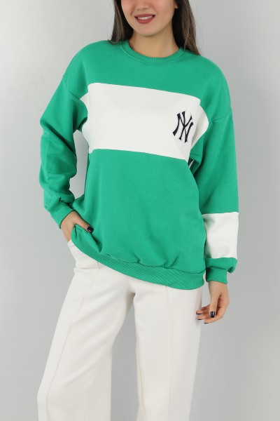 Yeşil Nakışlı İçi Şardonlu Bayan Sweat 146290