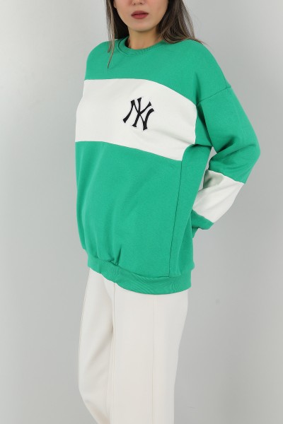 Yeşil Nakışlı İçi Şardonlu Bayan Sweat 146290