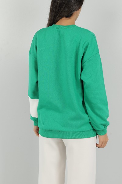 Yeşil Nakışlı İçi Şardonlu Bayan Sweat 146290