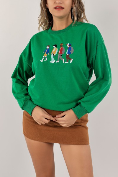 Yeşil Nakışlı İki İp Sweat 132092