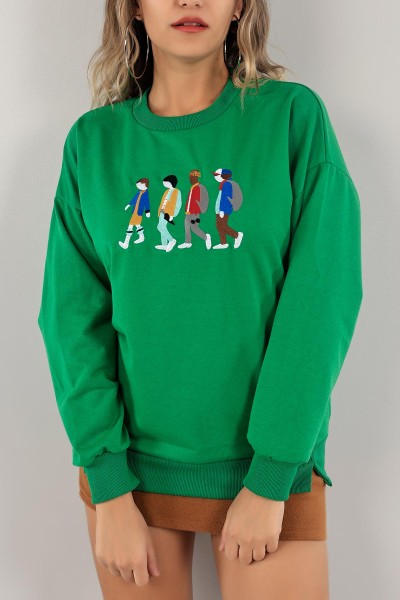 Yeşil Nakışlı İki İp Sweat 132092