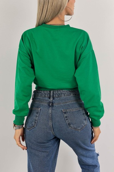 Yeşil Nakışlı İki İp Sweat 132760