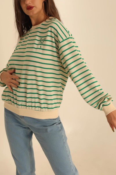 Yeşil Nakışlı İki İp Sweat 201596