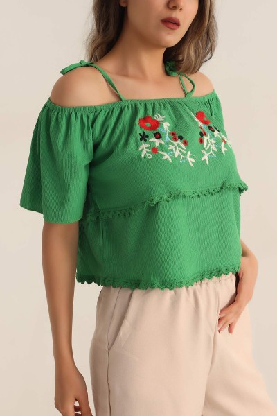 Yeşil Nakışlı Okyanus Kumaş Bluz 189282