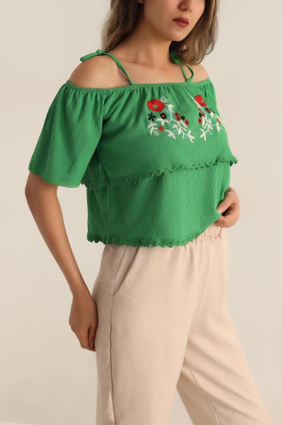 Yeşil Nakışlı Okyanus Kumaş Bluz 189282