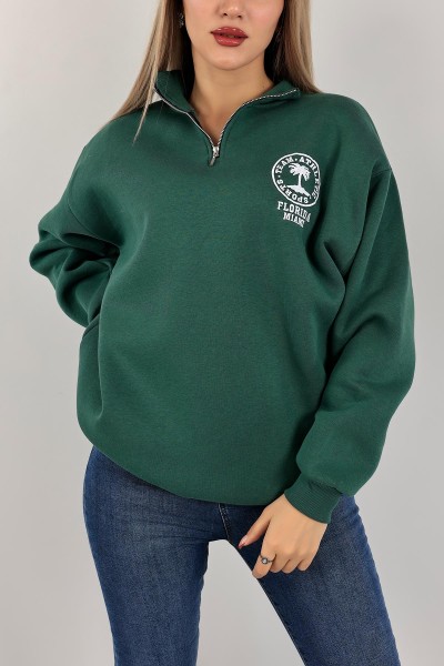 Yeşil Nakışlı Salaş Sweat 142972