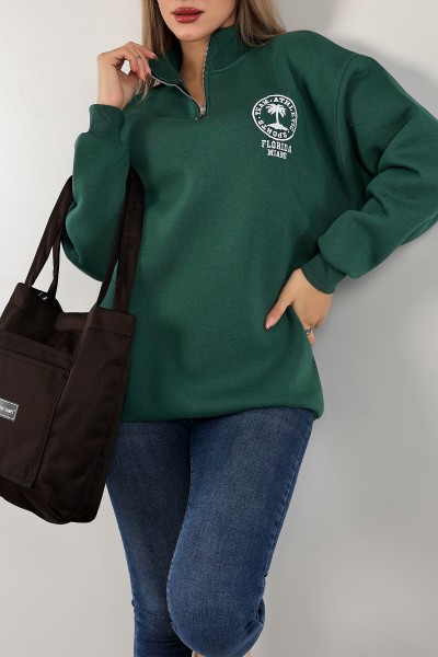 Yeşil Nakışlı Salaş Sweat 142972