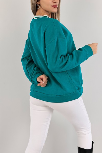 Yeşil Nakışlı Şardonlu Bayan Sweat 136928