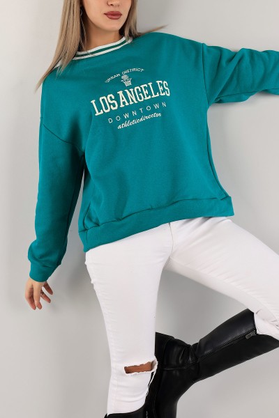 Yeşil Nakışlı Şardonlu Bayan Sweat 136928