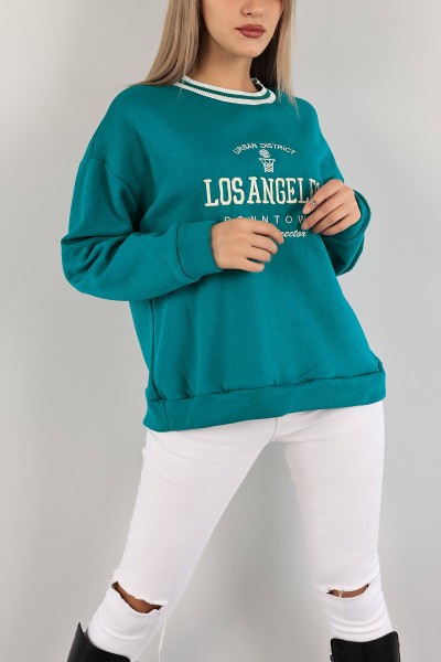 Yeşil Nakışlı Şardonlu Bayan Sweat 136928