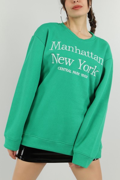 Yeşil Nakışlı Şardonlu Bayan Sweat 149183