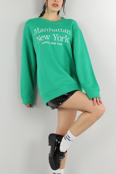 Yeşil Nakışlı Şardonlu Bayan Sweat 149183