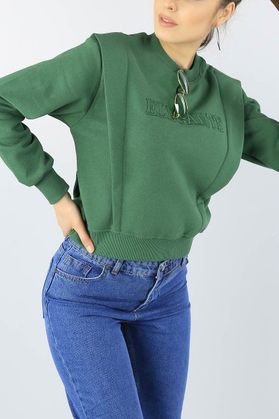 Yeşil Nakışlı Şardonlu Bayan Sweat 53578