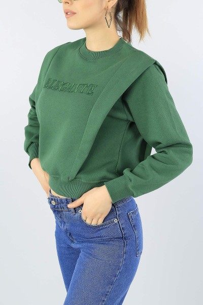 Yeşil Nakışlı Şardonlu Bayan Sweat 53578