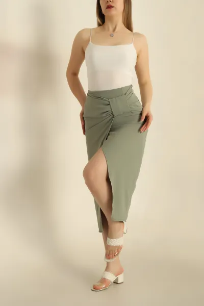 Yeşil Önü Fiyonklu Crep Etek 268038