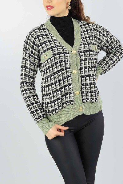 Yeşil Örme Triko Bayan Hırka 54673