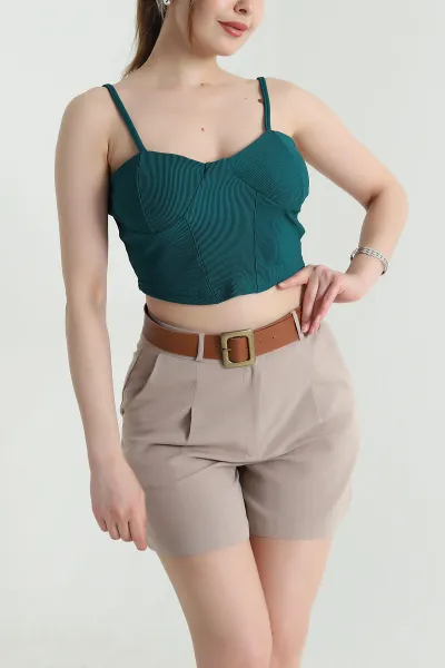 Yeşil Ottoman Kumaş Crop Bluz 466108