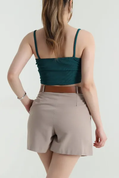 Yeşil Ottoman Kumaş Crop Bluz 466108