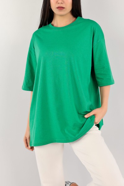 Yeşil Over Size Basic Tişört 110275