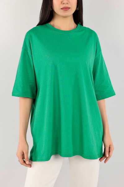 Yeşil Over Size Basic Tişört 110275