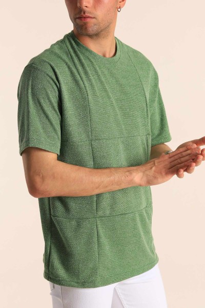 Yeşil Oversize Dikiş Detaylı Erkek Tişört 181844