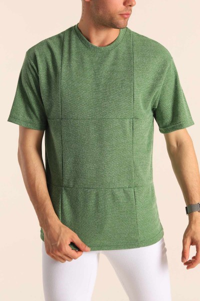 Yeşil Oversize Dikiş Detaylı Erkek Tişört 181844