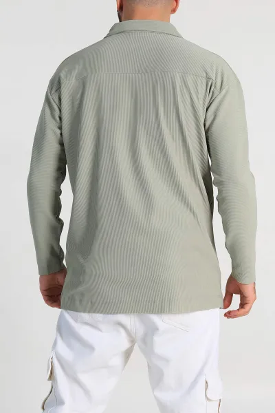 Yeşil Oversize Fitilli Doku Fermuarlı Polo Yaka Sweatshirt 324397