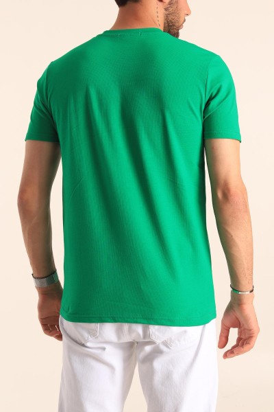 Yeşil Oversize Göğüs Kabartma Yazılı Erkek Tişört 181422
