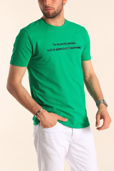 Yeşil Oversize Göğüs Kabartma Yazılı Erkek Tişört 181422