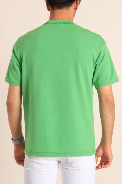 Yeşil Oversize Kabartma Yazılı Dikişli Erkek Tişört 181820