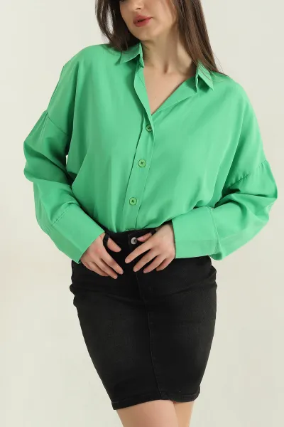 Yeşil Oversize Kadın Poplin Gömlek 360082