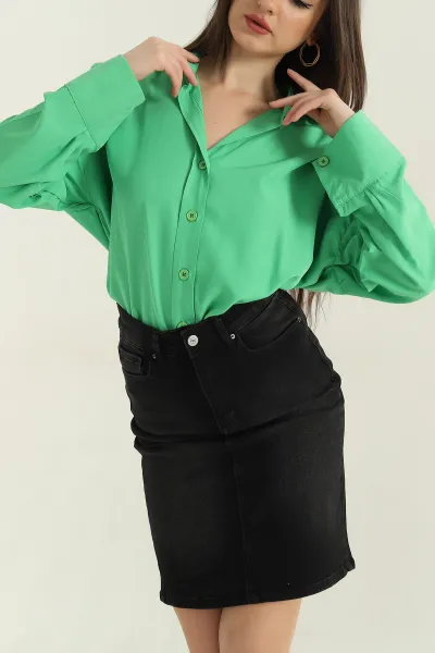 Yeşil Oversize Kadın Poplin Gömlek 360082
