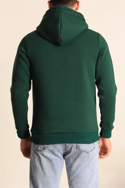 Yeşil Oversize Üç İp Şardonlu Basic Kapüşonlu Erkek Sweatshirt 226973