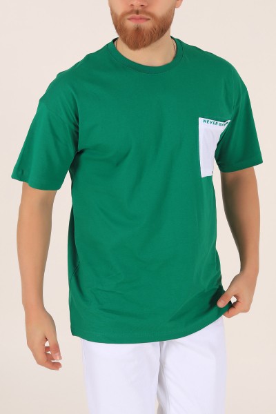 Yeşil Oversize Yazı Baskılı Cep Detay 169646