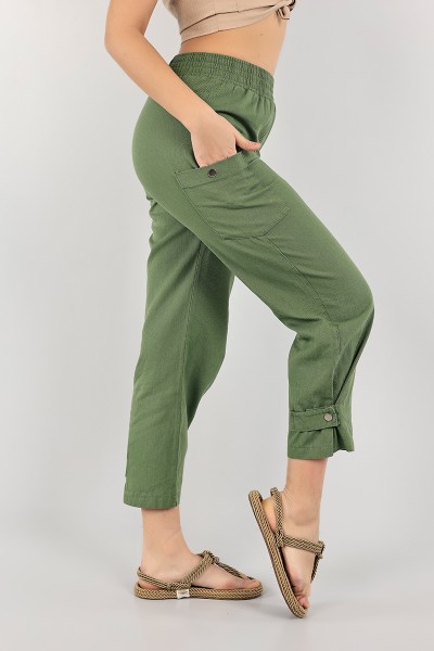 Yeşil Paça Çıt Çıtlı Bayan Gabardin Pantolon 103231
