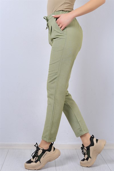 Yeşil Paça Katlı Bayan Kumaş Pantolon 13546B