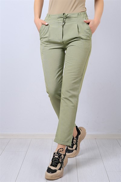 Yeşil Paça Katlı Bayan Kumaş Pantolon 13546B