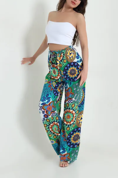 Yeşil Palazzo Dokuma Viskon Kadın Pantolon 457966