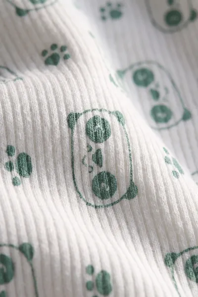 Yeşil Panda  Desenli Tek Kat Raporlu Unisex Bebek Battaniye 467291