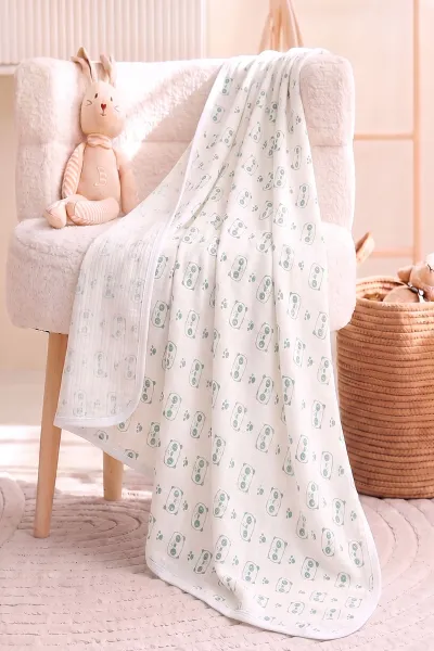 yesil-panda-desenli-tek-kat-raporlu-unisex-bebek-battaniye-467291