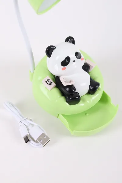 Yeşil Panda Figürlü Şarj Edilebilir 3 Kademeli Telefon Tutucu Özellikli Masa Lambası 442943