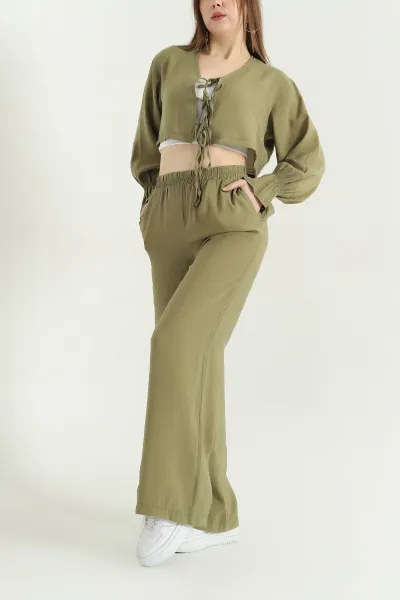 Yeşil Pantolon Bluz Tensel Bayan İkili Takım 337612