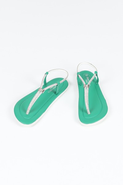 Yeşil Parmak Arası Taş Tasarım Sandalet 112592