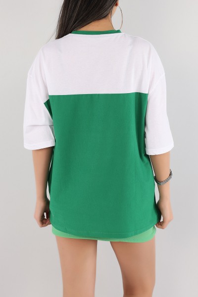 Yeşil Plastik Baskılı Oversize Tişört 166213