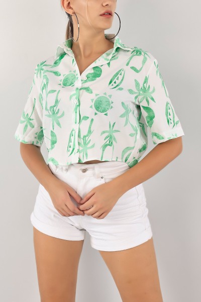 Yeşil Poplin Bayan Gömlek 124693