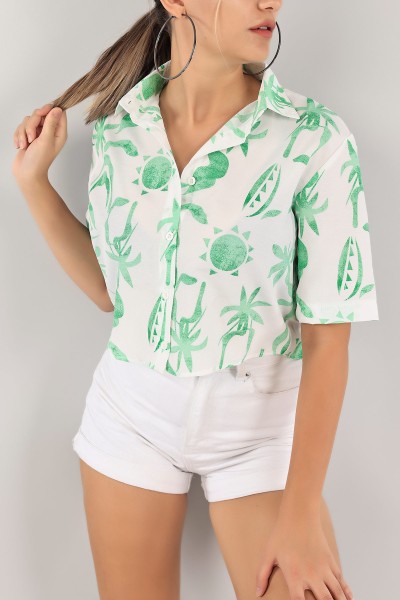 Yeşil Poplin Bayan Gömlek 124693