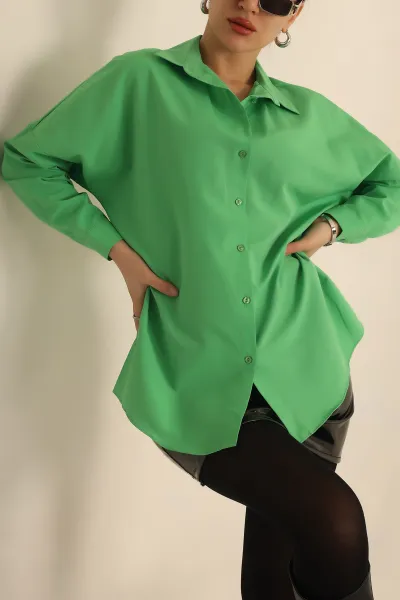 Yeşil Poplin Dokuma Bayan Gömlek 234847