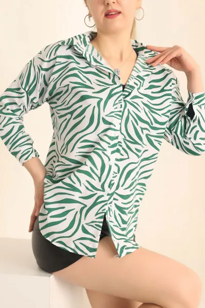 Yeşil Poplin Dokuma Bayan Gömlek 236823