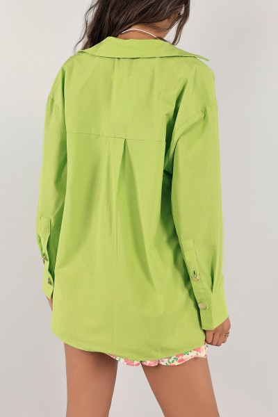Yeşil Poplin Dokuma Gömlek Tunik 124092