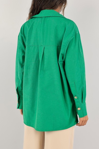 Yeşil Poplin Dokuma Gömlek Tunik 125155